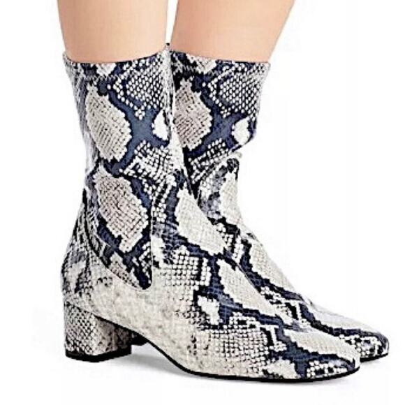 Stuart Weitzman Ernestine Python Print Leather Boots Gray Cream Size 7.5 - Picture 1 of 12
